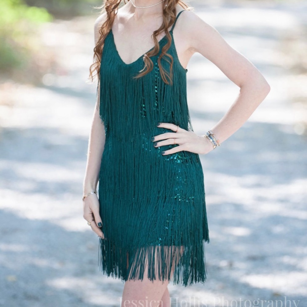 Lulus Emerald Green Fringe Short Dress | Size 0
